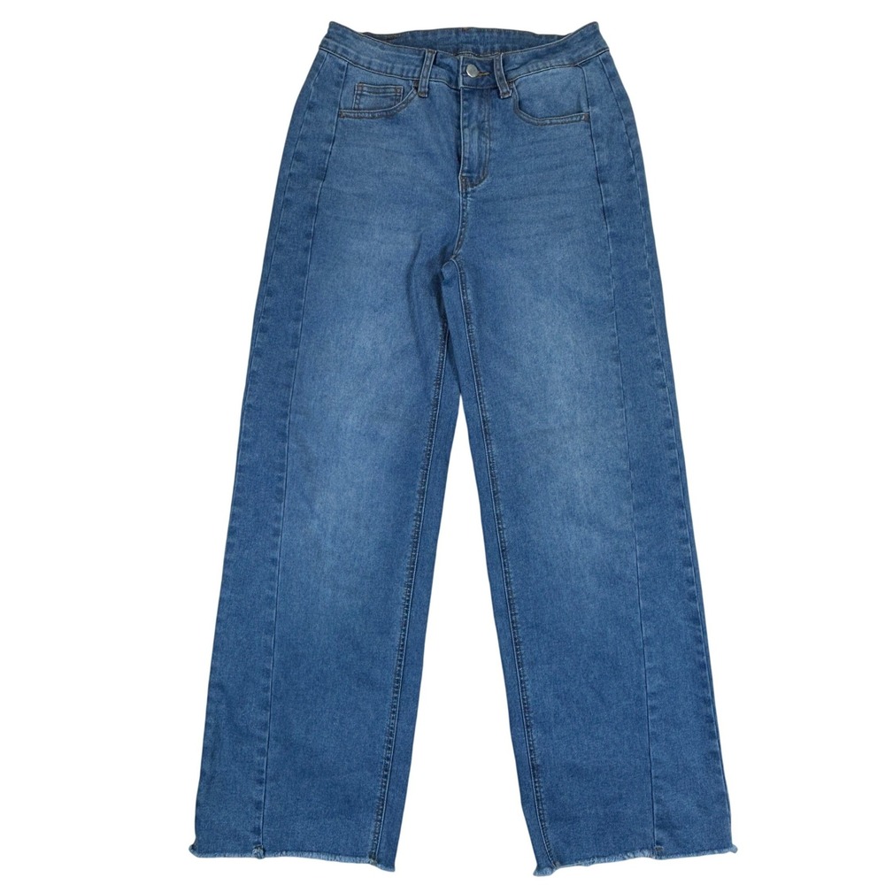 Sidefeel Womens High Waist Wide Leg Jeans Medium Wash Blue Raw Hem 28x29 Boho